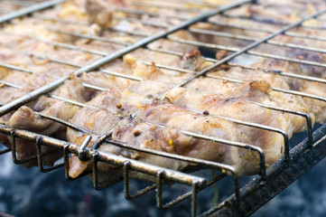 Steaks on the grill, campfire, grill meat