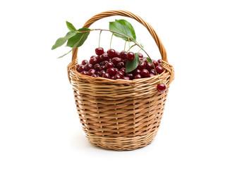 Basket full of fresh red cherry on a white background