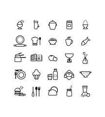 Cuisine, Cuisiner, Ustensiles, Nourriture, Manger, Restaurant, Pictos, Vectoriel, Pictogrammes, Restauration, Dessin