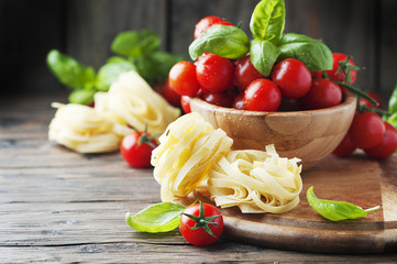Concept of italian food with pasta and tomato