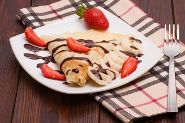 Crepes with Banana and strawberries 