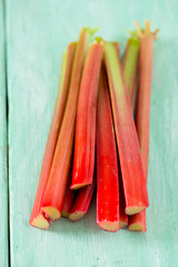 rhubarb on wooden surface