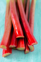 rhubarb on wooden surface