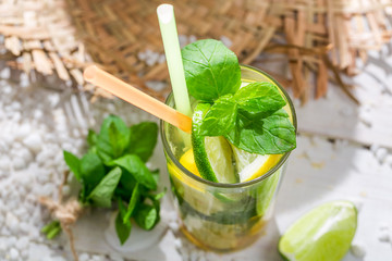 Fresh drink with citrus fruits in the hot summer