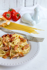 Spaghetti carbonara with a bacon