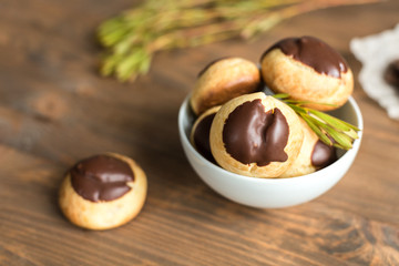 cheese profiteroles with chocolate