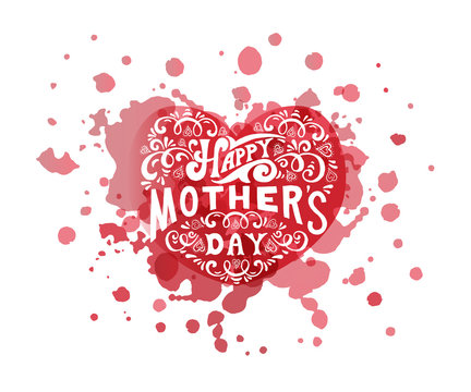 Hand lettered style Happy Mother's Day logotype, badge and icon