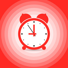 Red retro alarm clock. Vector. The global color.