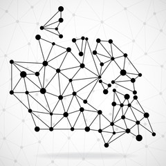 Abstract polygonal Canada map with dots and lines, network connections, vector illustration