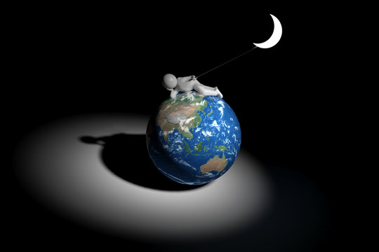 3d human holds the moon - Asia oceania edition