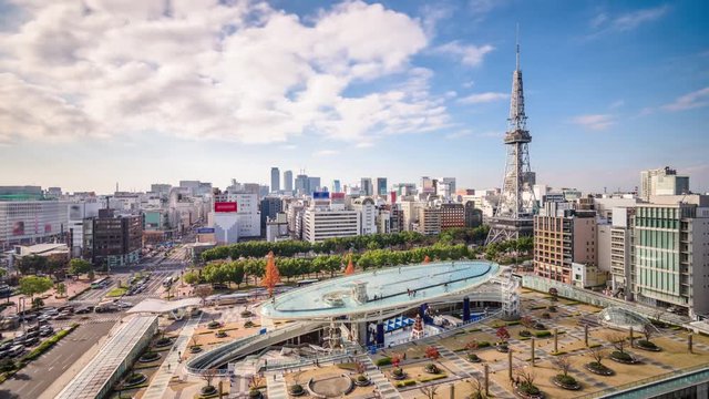 Nagoya, Japan downtown skyline time lapse.