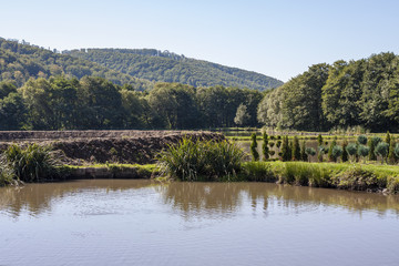 Fototapeta premium picture of artificial lake surrounded by natural landscape