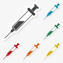 Multicolored paper stickers - Syringe and needle