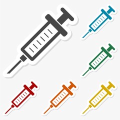 Multicolored paper stickers - Syringe and needle