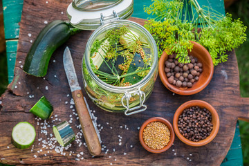 Spices for pickling zucchini in the jar