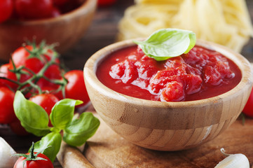 Italian traditional sauce with tomato and basil