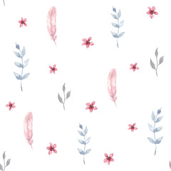 Fototapeta na wymiar Vector watercolor seamless pattern with flowers. Floral background design.