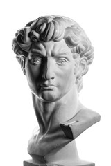 gypsum head of Michelangelo's David isolated over a white background © losbkru