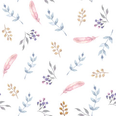 Vector watercolor seamless pattern with flowers. Floral background design.