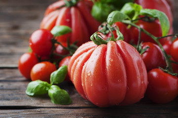 Red sweet fresh tomato and basil