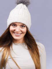 woman in thermal underwear wool cap