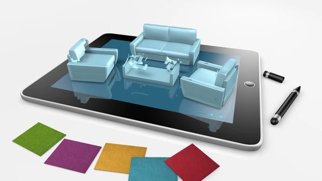 choose colors and fabrics of your living room in Virtual 3D on a tablet