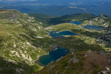 Fototapeta na wymiar The Twin, The Trefoil, The Fish and The Lower Lake, The Seven Rila Lakes, Rila Mountain, Bulgaria