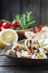 grilled mushroom with lemon and rosemary