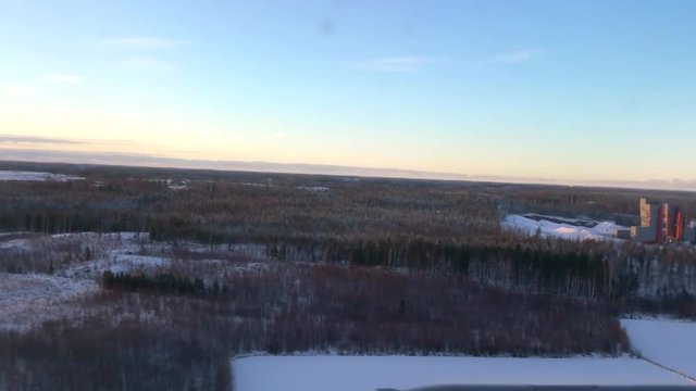 Airplane landing in frosty helsinki-vantaa airport, in vantaa, Finland