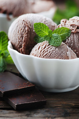 Sweet chocolate ice cream with green mint