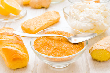 bowl of brown sugar with other products