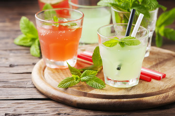 Mix of cocktails with rum and mint