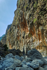 Rocky slopes Samaria Gorge on Crete Island.