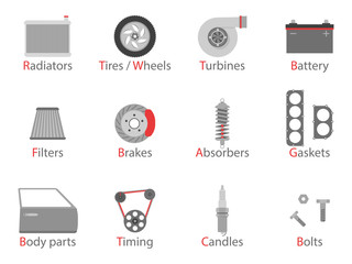 Car parts icon set