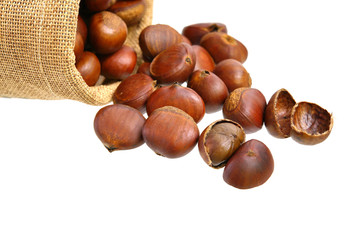Many chestnuts in small sack