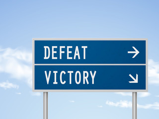 3d illustration road sign with defeat and victory