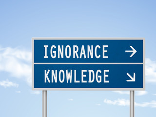 3d illustration road sign with ignorance and knowledge