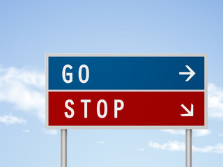 3d illustration road sign with go and stop