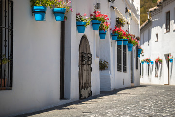 Street with flowers in the Mijas town, Spain