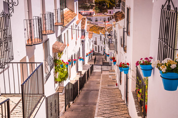 Fototapeta premium Street with flowers in the Mijas town, Spain