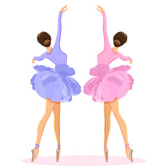 Ballerina dancing on pointe in flower tutu skirt vector set © Olga K