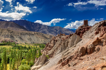 Ruins and Basgo Monastery surrounded with stones and rocks , Ladakh