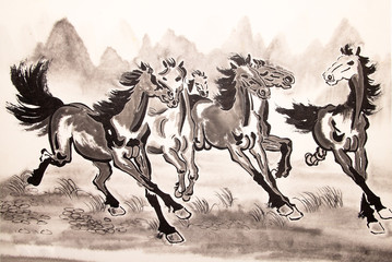 Chinese ink horse drawing
