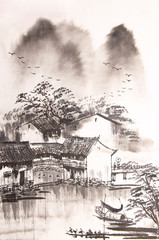 Chinese drawing water town