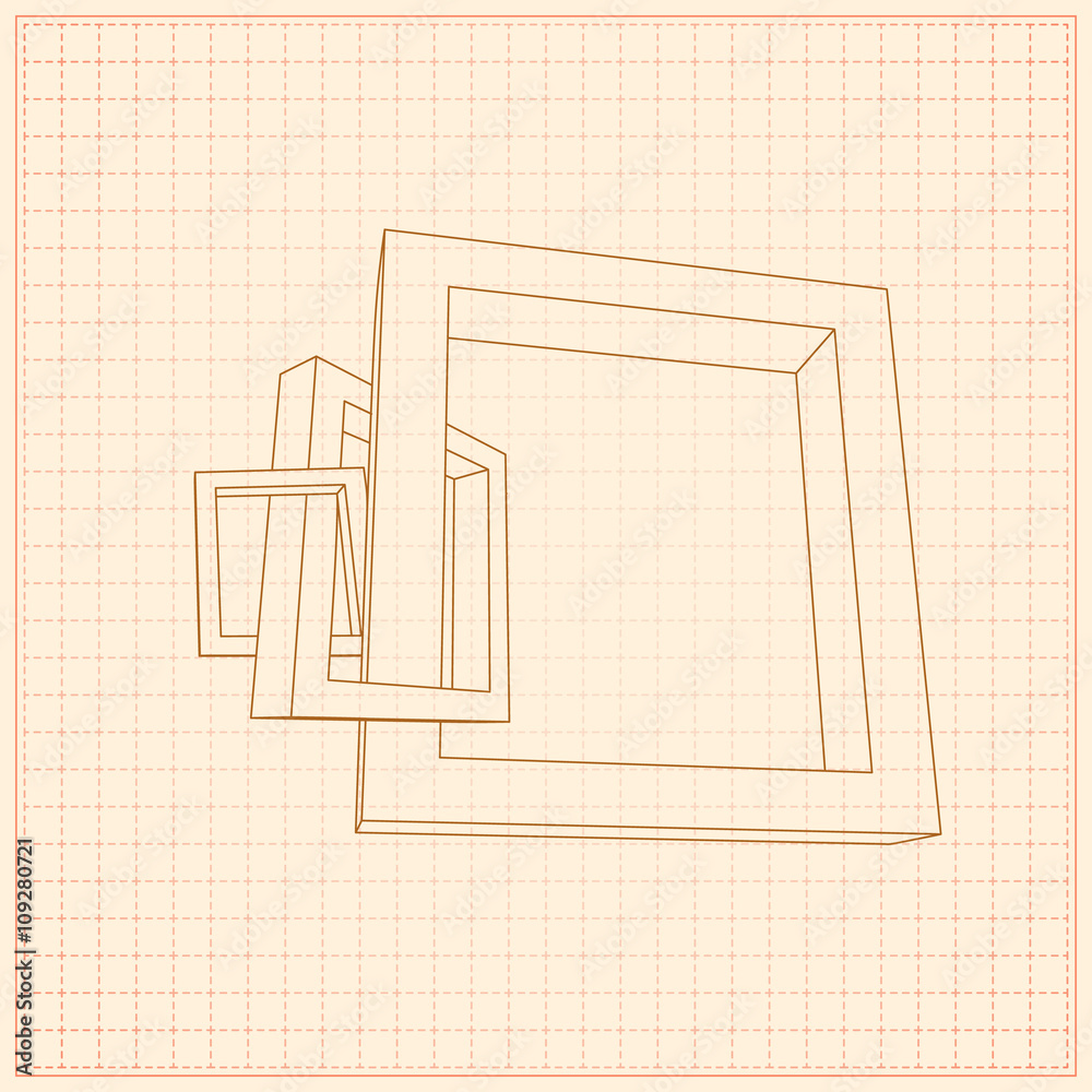 Poster Three rectangular 3D frames blueprint