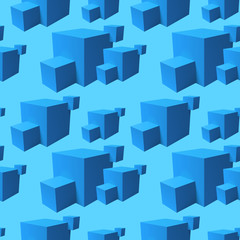 Abstract seamless pattern with overlapping blue cubes