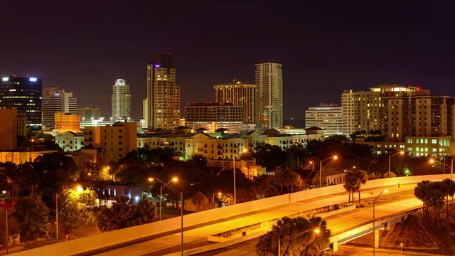 St. Petersburg, Florida, USA downtown skyline time lapse.