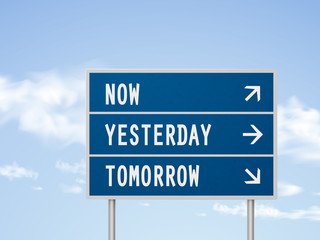 3d illustration road sign with now yesterday and tomorrow