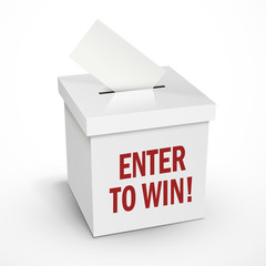 enter to win words on the 3d white voting box