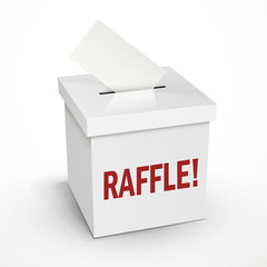 raffle word on the 3d white voting box
